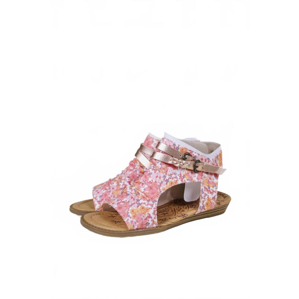 NEW BLOWFISH girl's open toe flat sandal in white/pink floral